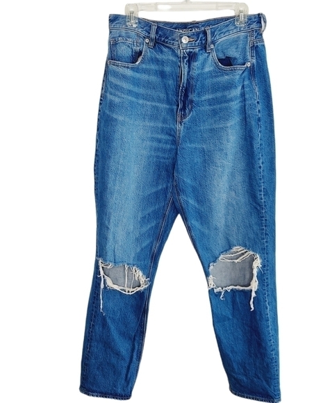 American Eagle Women's  Highest Rise Mom Jeans Size 12 X-Long Distressed Cotton - Picture 1 of 11